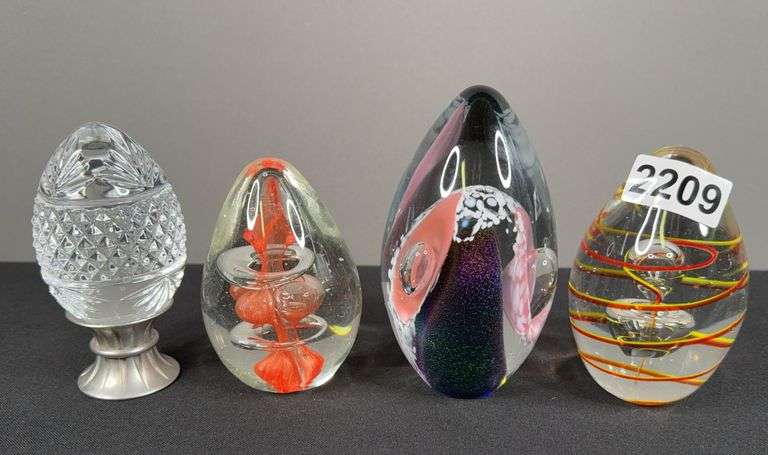 (4) Egg Shaped Art Glass Paperweights image