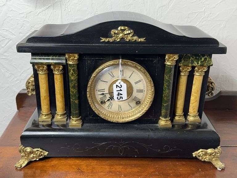 Antique Embroidery Wooden Mantle Clock ￼ image