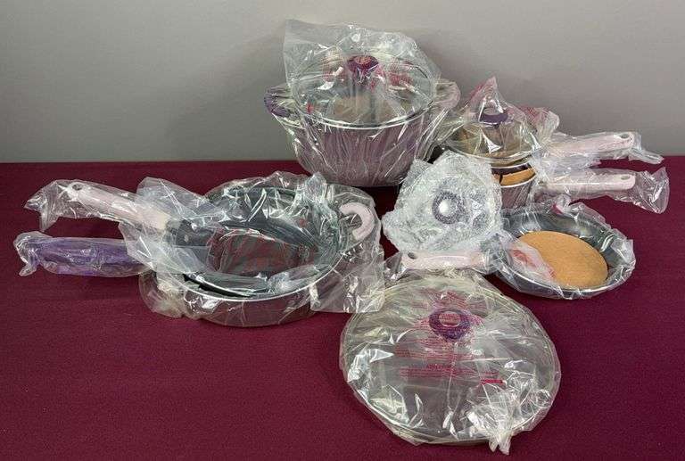 Cooks Essentials Purple Handled Pots & Pans Set With Lids image