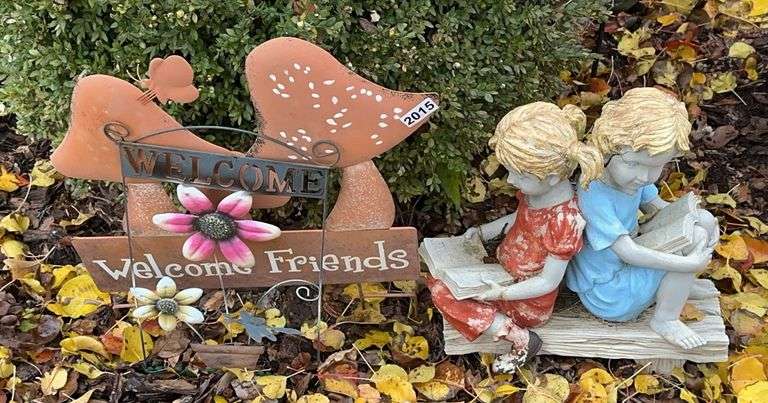 Pair of Metal Welcoming Signs & Children’s statue image