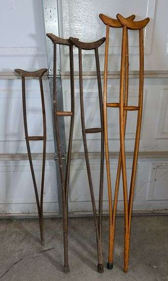 (6) Vintage Wooden Crutches image