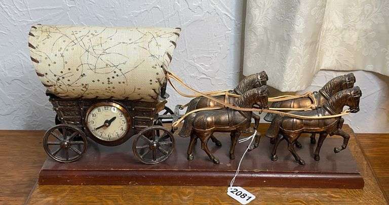 United Clock Corp. Horse Drawn Covered Wagon Clock image