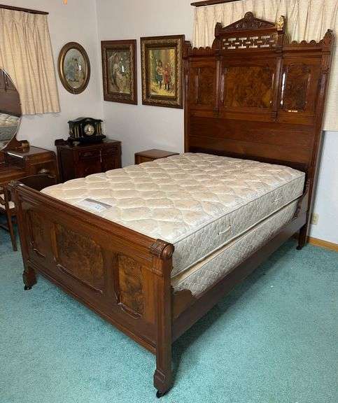Full Size Wooden Bed frame, Box Spring, & Mattress image
