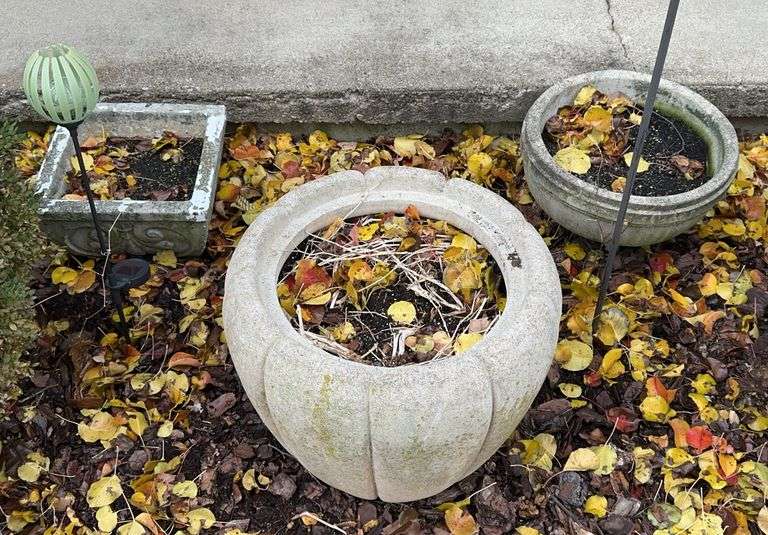 (3) Large Concrete Planter Pots image