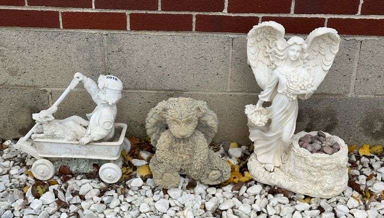 Angel, Little Boy, & Bear Garden Ornaments image