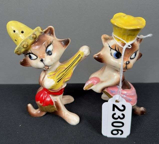 Anthropomorphic Porcelain Cat Salt & Pepper Shakers image