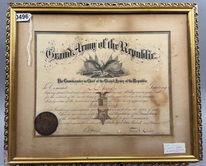 Grand Army of the Republic Awards Letter Signed March 1895 image