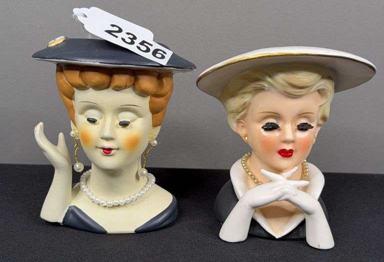(2) Vintage Lady Head Vases image