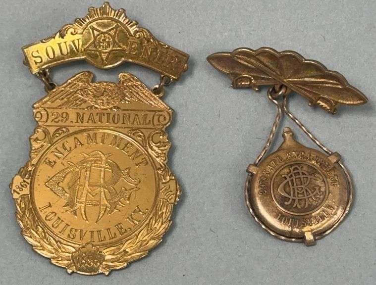 Pair of Louisville Kentucky 29th National Encampment 1895 Badges image