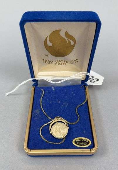 1982 World's Fair 14 Karat Gold Plated Necklace & Charm image