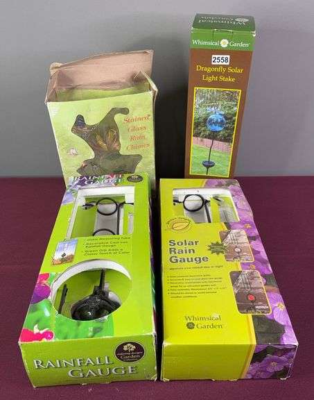 NIB Garden Solar Lights and Rain Gauges image