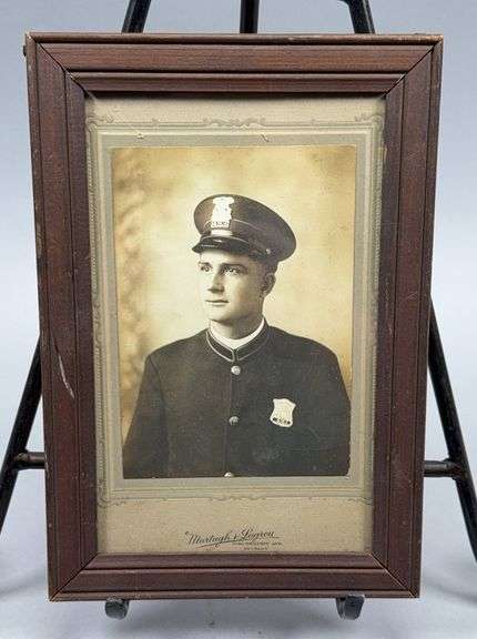 Vintage Framed Photograph of 20th Century Uniformed Police Officer/Military Cadet Man image