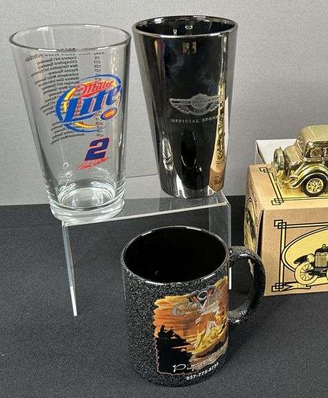 Harley Davidson & Miller Lite Cups, Beer Stein and Ertl Collectible Cars