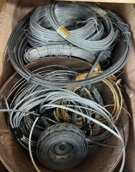 Misc. Cables, Wiring, Wooden Crate, & Metal Bucket