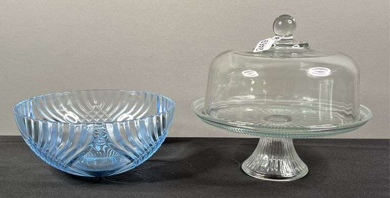 Cake Serving Dish & Unmarked Serving Bowl