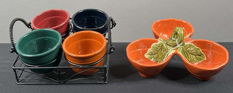 Pumpkin Candy Dish, Serving Tray w Colored Bowls