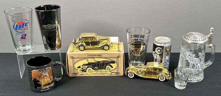 Harley Davidson & Miller Lite Cups, Beer Stein and Ertl Collectible Cars