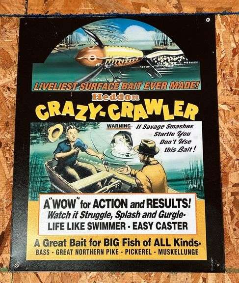 3 Tin Heddon & Creek Chub Fishing Signs