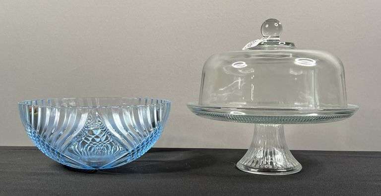 Cake Serving Dish & Unmarked Serving Bowl