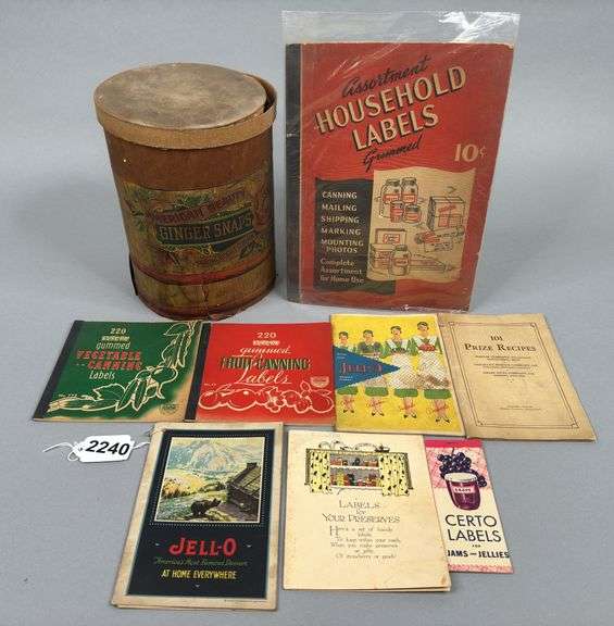Vintage Canning Labels, Ginger Snaps Container, & Assorted Items image