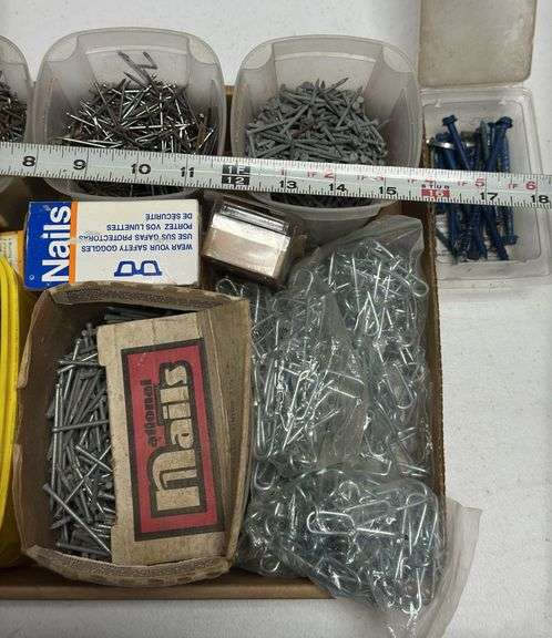 Lot of Misc. Screws, Nails, Hose Clamps, Dog Chain, & Extra.