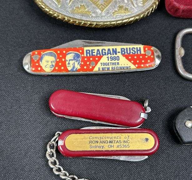 Assortment of Belt Buckles & Pocket Knives