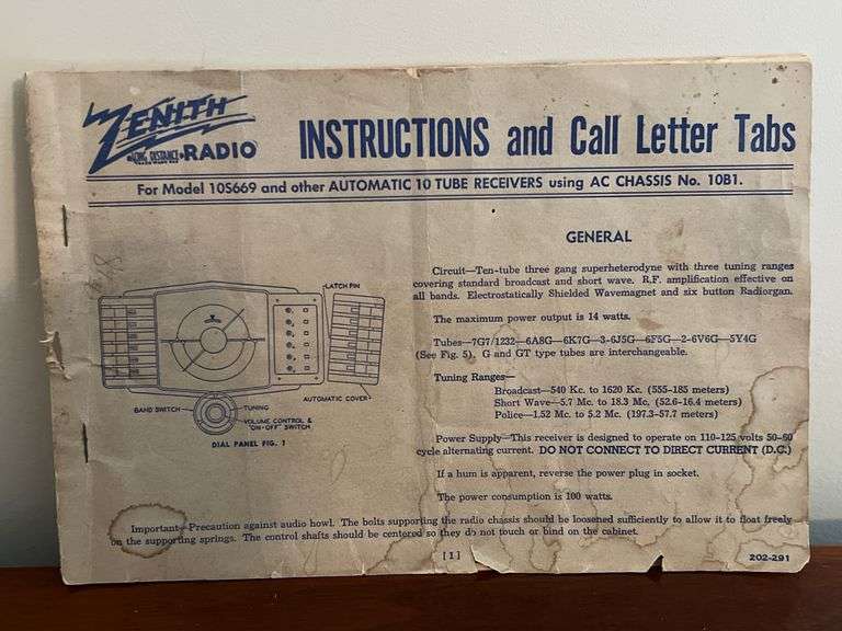 Zenith Radio Model No. 10S669
