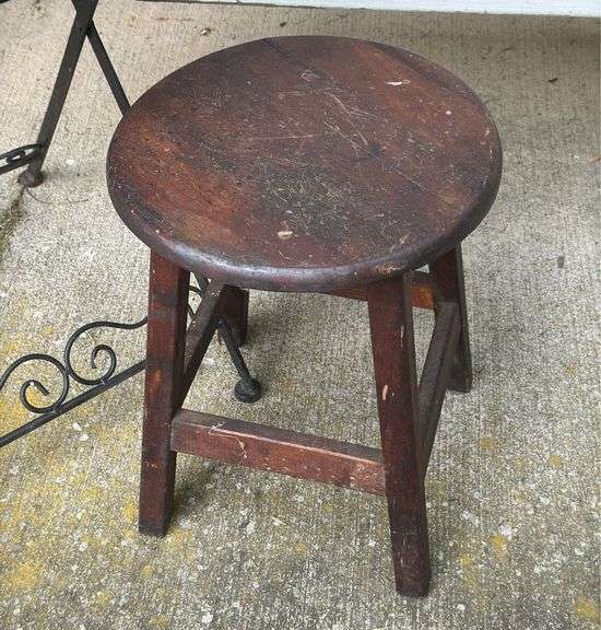 Metal Patio Table & Wooden Stool
