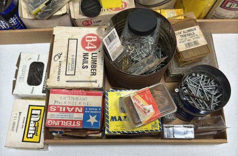 Lot of Misc. Screws, Nails, Hose Clamps, Dog Chain, & Extra.