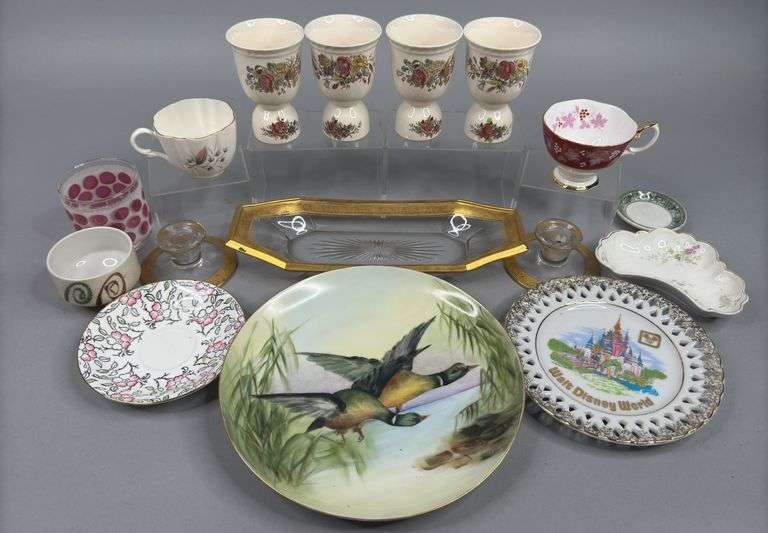 Gold Rim Candle Holders & Assorted Glass Collectibles image