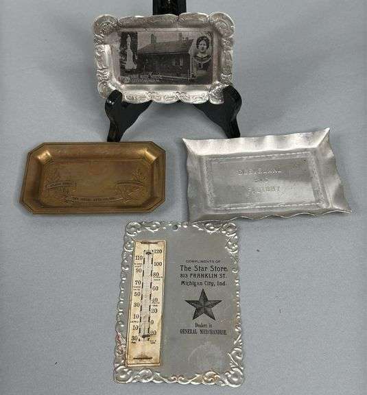 Vintage Local Advertising Ash Trays & Thermometer image