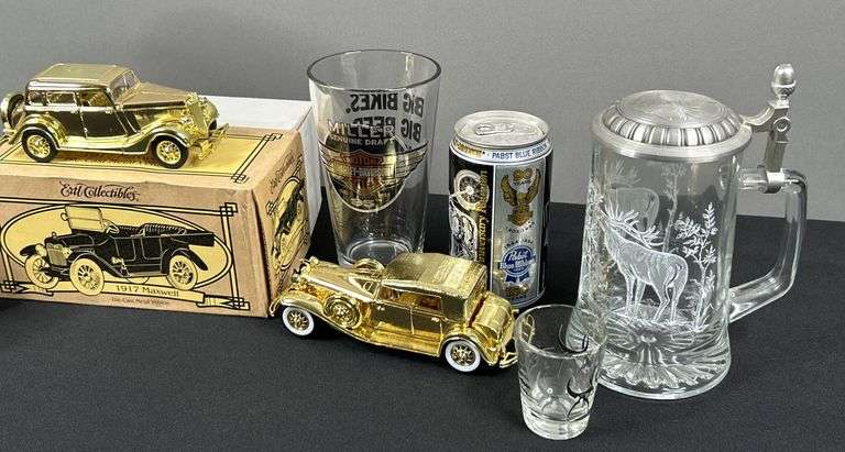 Harley Davidson & Miller Lite Cups, Beer Stein and Ertl Collectible Cars