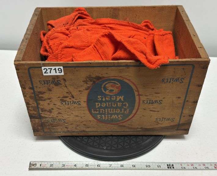 Swifts Premium Canned Meats Crate with Shop Rags