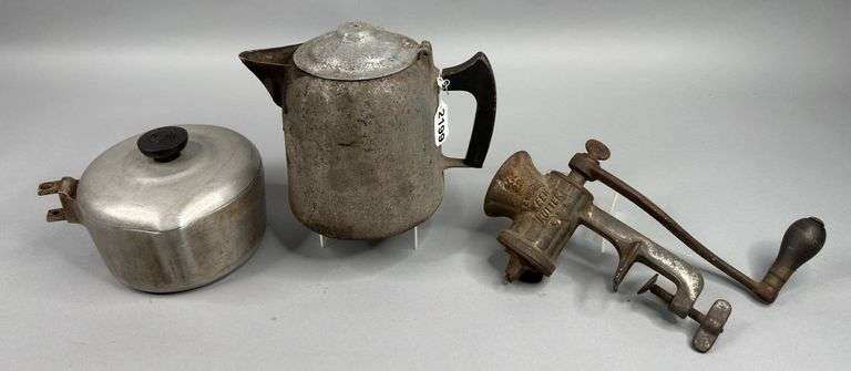 WagnerWare Sidney Old Logo Tea Pot, Sauce Pan, & Misc Grinder image
