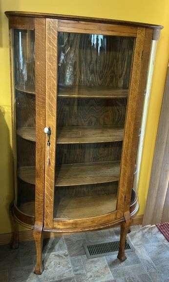 Antique Bow Front Glass Curio Cabinet