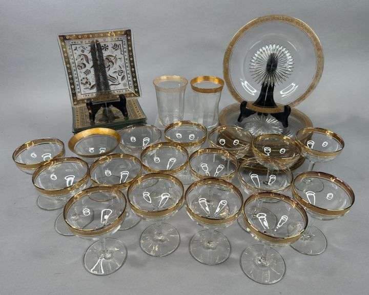 Gold Rim Glasses & Assorted Dishes (2 Flats) image