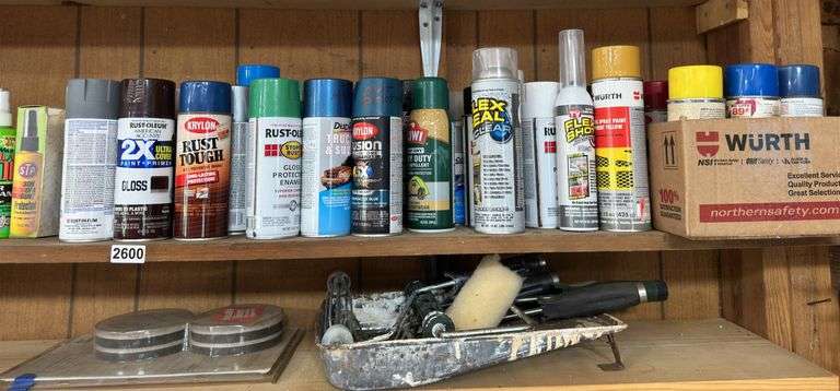 Spray Paint, Car Cleaning Supplies, & Shelf Contents