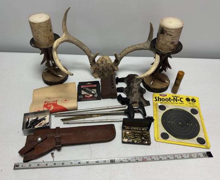 Targets, Cleaning Supplies, Deer Skull, & Hunting Decor