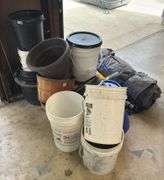 Assorted Buckets, Planters, Tarps, & Misc.