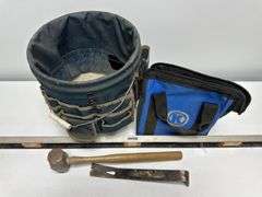 Tool Bag Bucket Cover, Sledge Hammer, Pry Bar, Level, & Kobalt Bag