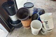 Assorted Buckets, Planters, Tarps, & Misc.
