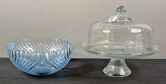 Cake Serving Dish & Unmarked Serving Bowl