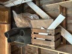 Wooden Crate, Chicken Wire, & Shelf Contents