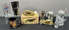 Harley Davidson & Miller Lite Cups, Beer Stein and Ertl Collectible Cars