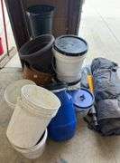 Assorted Buckets, Planters, Tarps, & Misc.