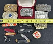 Assortment of Belt Buckles & Pocket Knives