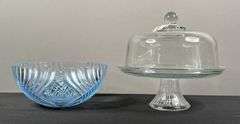 Cake Serving Dish & Unmarked Serving Bowl