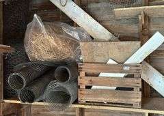 Wooden Crate, Chicken Wire, & Shelf Contents