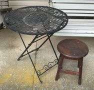 Metal Patio Table & Wooden Stool