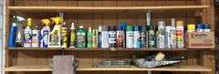 Spray Paint, Car Cleaning Supplies, & Shelf Contents